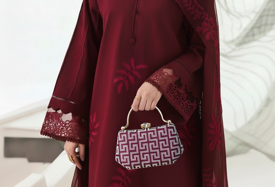 Geometric Clutch Maroon
